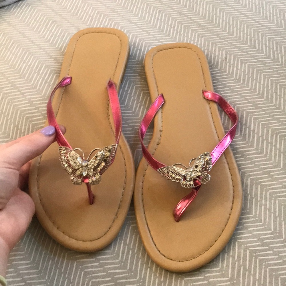 Pink Strap Butterfly Flip-Flops